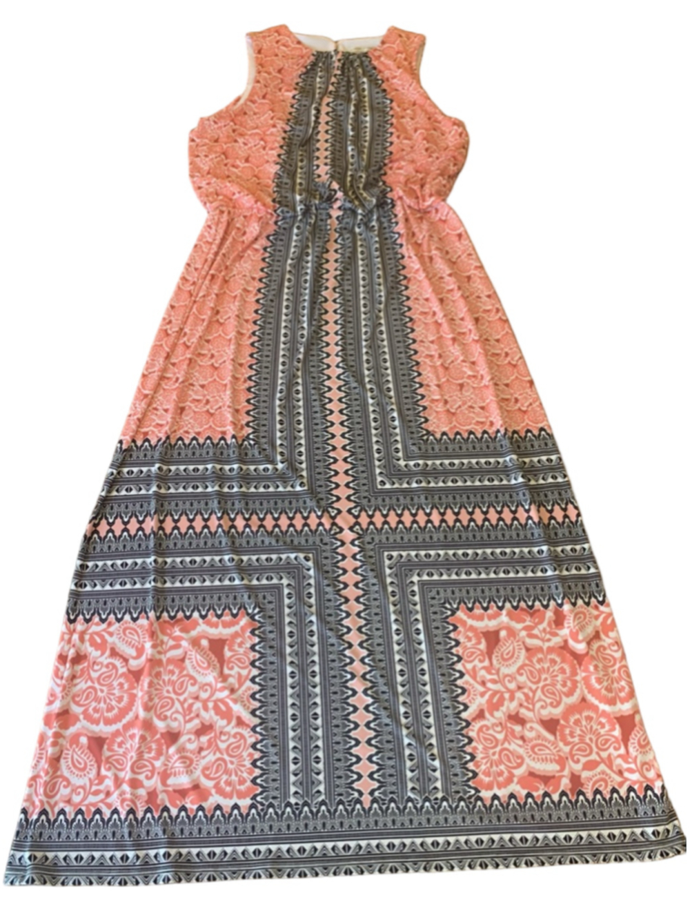 London Style Dress 12 Orange / Peach Black Design Sleeveless